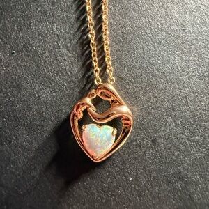 Rose Gold and Opal Mother and Child Heart Pendant Necklace